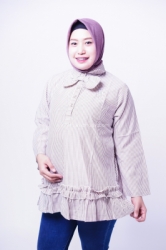 Baju Hamil Kerja Muslim Salur Kerah Ribbon Kancing Tiga   BLJ 436 6  large